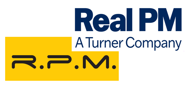Image depicting our old yellow and black RPM logo with our new blue and white Real PM sitting above it.