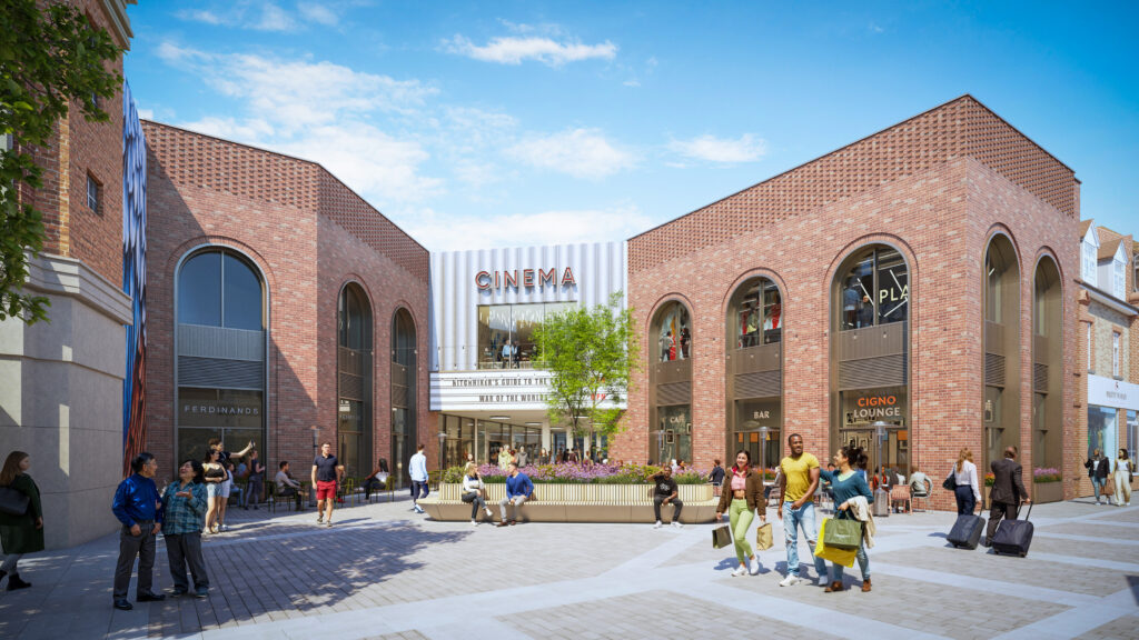 Swan-Centre-Leatherhead-CGI-of-Exterior-with-cinema-credit-Transform-Leatherhead