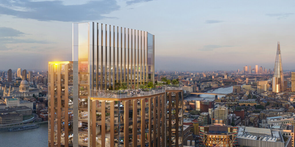 18-Blackfriars-aka-The-Round-Mock-up-of-top-of-commercial-tower-with-London-skyline_Credit_Foster_and_Partners