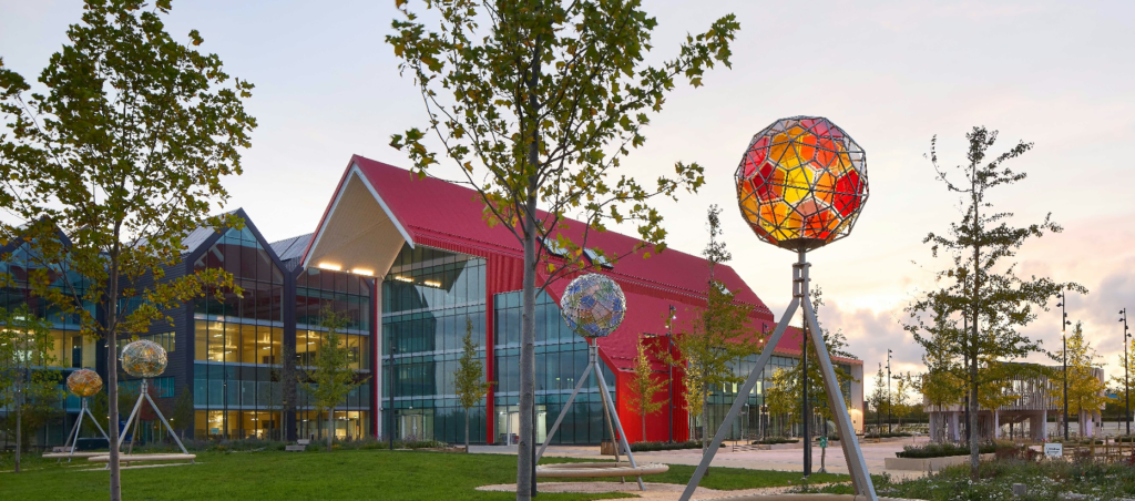 Oxford-North-red-hall-and-art-installation-Credit_fletcher_priest_architects